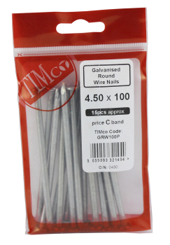TIMco 100 x 4.50 Galvanised Round Wire Nails Bag Of 15
