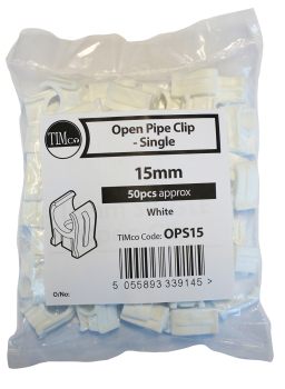 TIMco 15mm Single Open Pipe Clip Bag Of 50