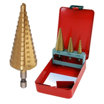 PTI 1/4Inch Hex Shank HSS Step Drill 3 Piece Set PTI 1/4Inch Hex Shank HSS Step Drill 3 Piece Set