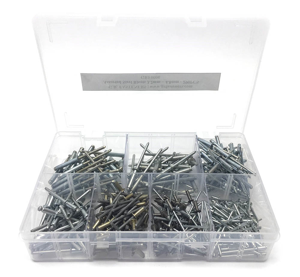 Assorted Steel Rivets 3.2mm - 4.8mm 290 Piece Kit